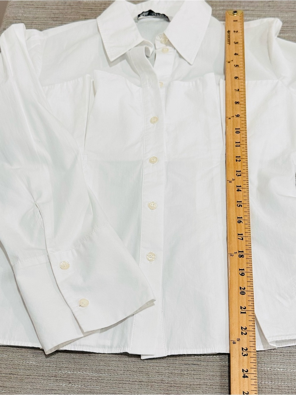 Zara White Poplin Corset Shirt Pleated Waist Ext Cuff Blouse M - Picture 11 of 12